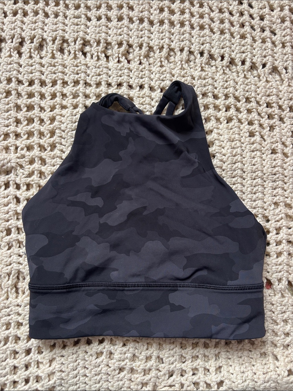Lululemon High Neck Black Camo Sports Bra